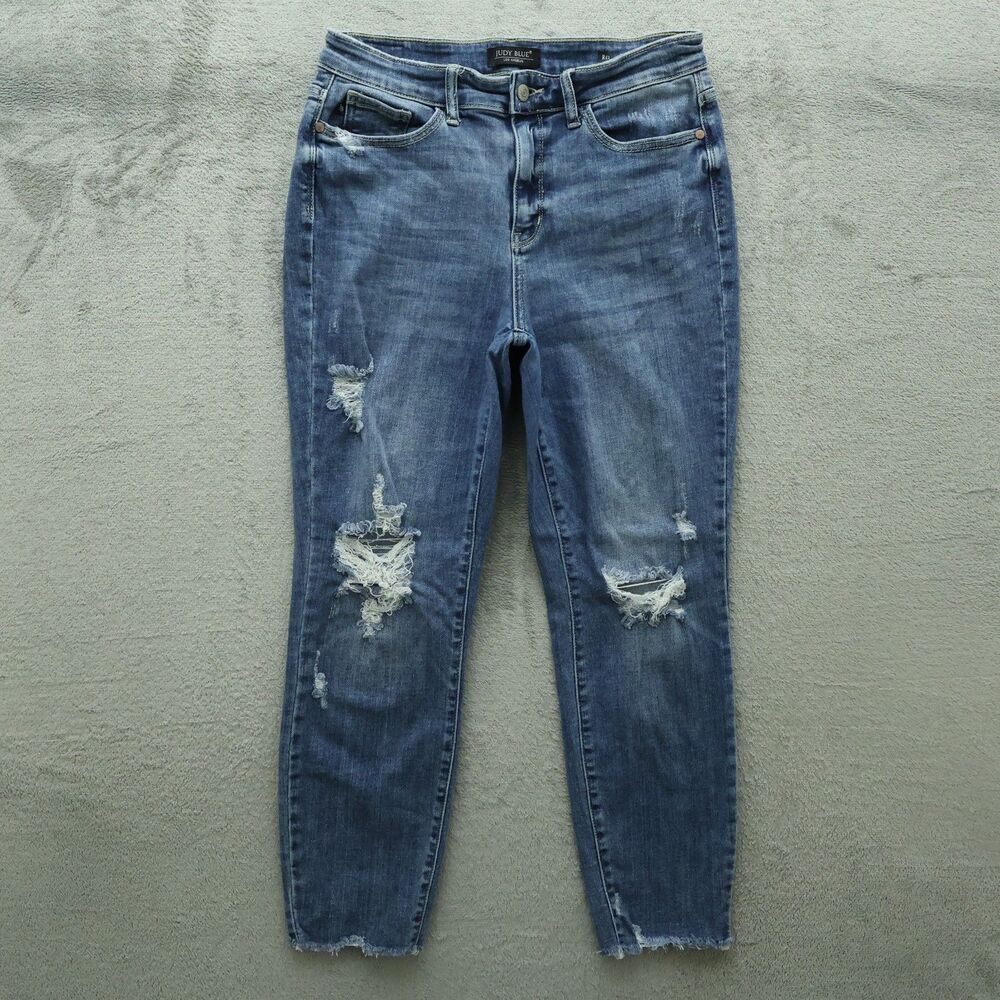 Judy Blue Jeans Junior's Size 7/28 High-Rise Skinny Denim 26.5" Inseam Destroyed